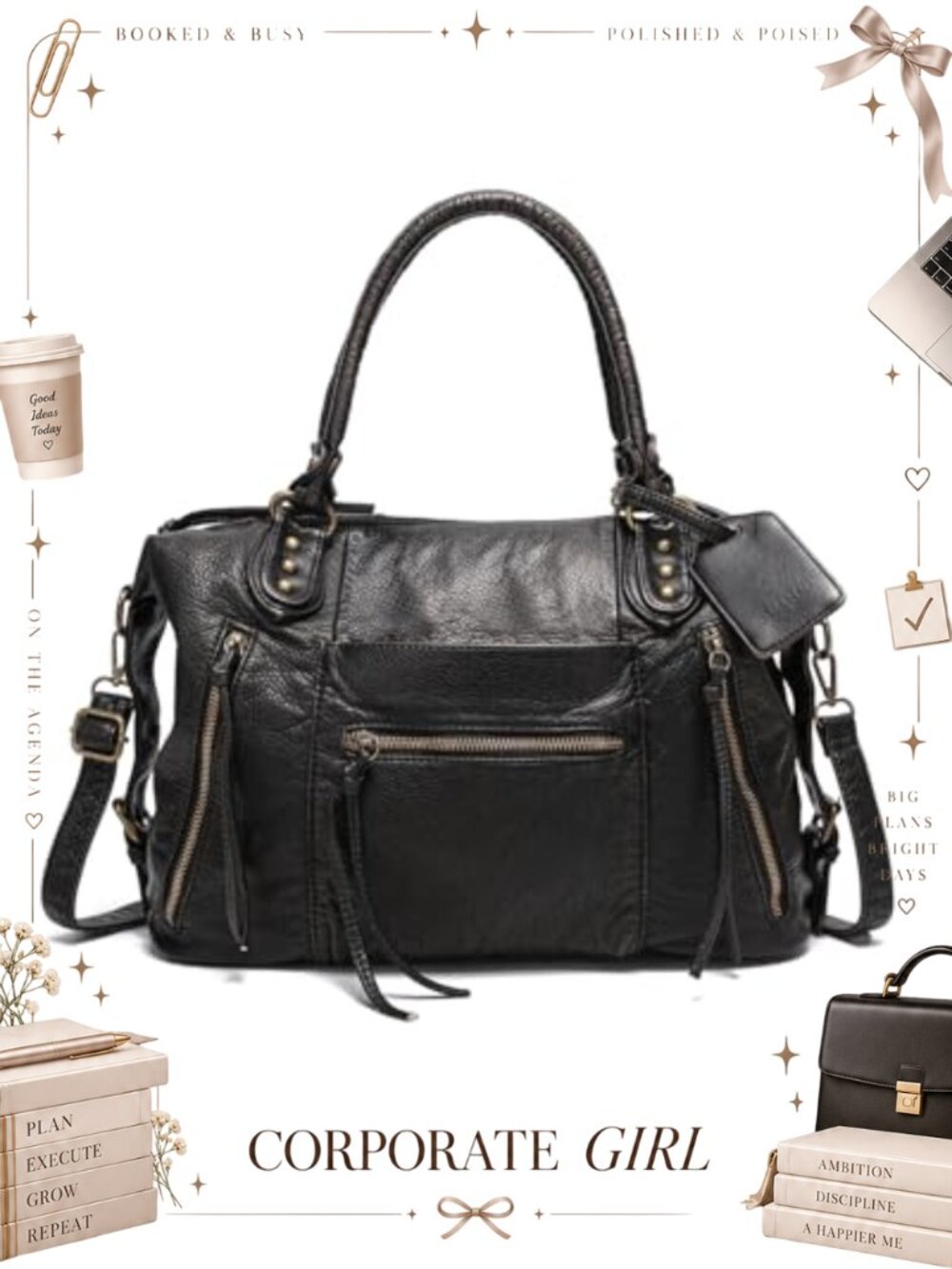 Vegan Leather City Tote Bag Slouchy Vintage Y2K Hobo Crossbody Women